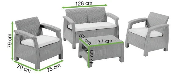 Zestaw ogrodowy CORFU SET Graphite – Keter — wymiary produktu Zestaw ogrodowy CORFU SET Graphite – Keter — wymiary produktu