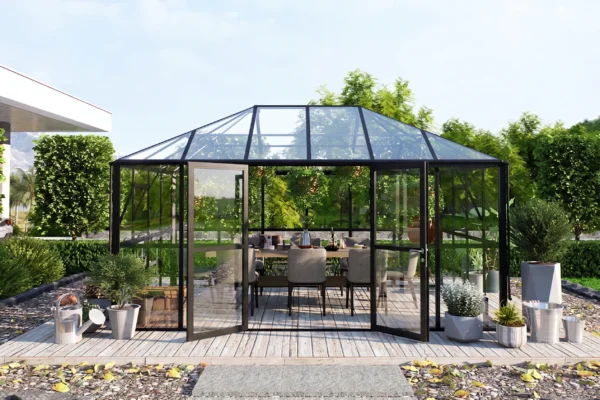 Oranżeria zimowa BROADWAY Black 436x295cm Solid PC+ Glass – Gutroof — zdjęcie wariantu 11 Oranżeria zimowa BROADWAY Black 436x295cm Solid PC+ Glass – Gutroof — zdjęcie wariantu 11