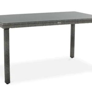 Prostokątny stół z technorattanu w kolorze Dolphin Grey ze szklanym blatem z zestawu FIESTA/VENECJA 6+1 Prostokątny stół z technorattanu w kolorze Dolphin Grey ze szklanym blatem z zestawu FIESTA/VENECJA 6+1