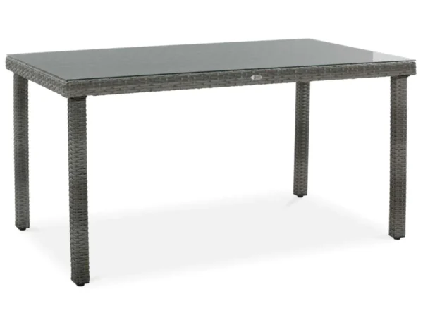 Prostokątny stół z technorattanu w kolorze Dolphin Grey ze szklanym blatem z zestawu FIESTA/VENECJA 6+1 Prostokątny stół z technorattanu w kolorze Dolphin Grey ze szklanym blatem z zestawu FIESTA/VENECJA 6+1