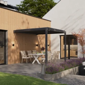 Pergola ścienna ogrodowa na taras 3x3 Premium Wall Anthracite – Gutroof — zdjęcie wariantu 15 Pergola ścienna ogrodowa na taras 3x3 Premium Wall Anthracite – Gutroof — zdjęcie wariantu 15