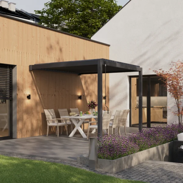 Pergola ścienna ogrodowa na taras 3x3 Premium Wall Anthracite – Gutroof — zdjęcie wariantu 15 Pergola ścienna ogrodowa na taras 3x3 Premium Wall Anthracite – Gutroof — zdjęcie wariantu 15