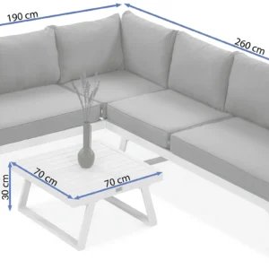 Narożnik modułowy aluminiowy MIDWAY White – Bjørkka — wymiary produktu