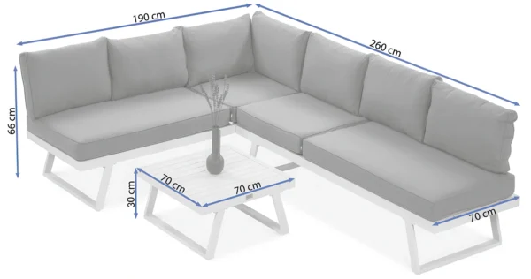 Narożnik modułowy aluminiowy MIDWAY White – Bjørkka — wymiary produktu