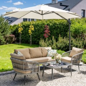 Parasol ogrodowy Kazuar 3,5 m – beżowy – aranżacja