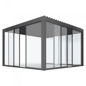 Pergola elektryczna Luxe 4 × 4 m, wys. 2,5 m – antracytowa – aranżacja Pergola elektryczna Luxe 4 × 4 m, wys. 2,5 m – antracytowa – aranżacja