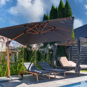 Parasol ogrodowy Roma MID 3 × 3 m – antracyt – aranżacja